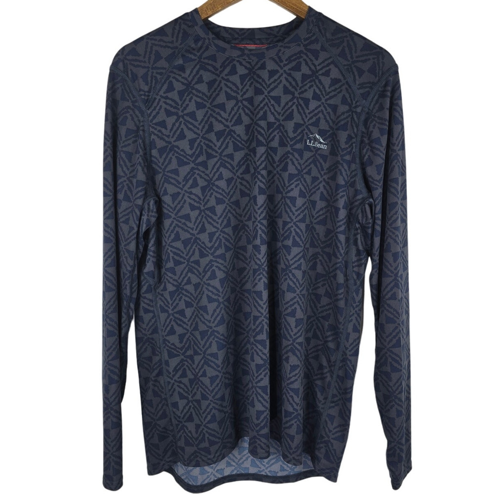 L.L. Bean Navy Blue Gray Design Athletic Men's Long Sleeve Shirt  XL